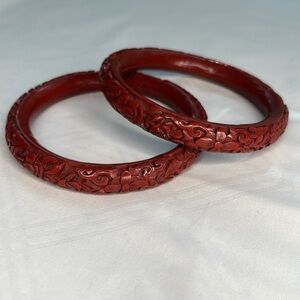 🌷Vintage Hand Carved Floral Lotus Pattern Chinese Cinnabar Bangle Bracelet